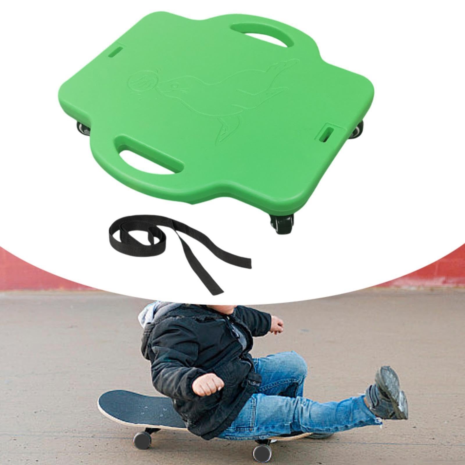 Vaveren Floor Board Sitting Board with Handle Roller Portable Scooter Board Flat Sports Board for Activities Home Outdoor Backyard, Green