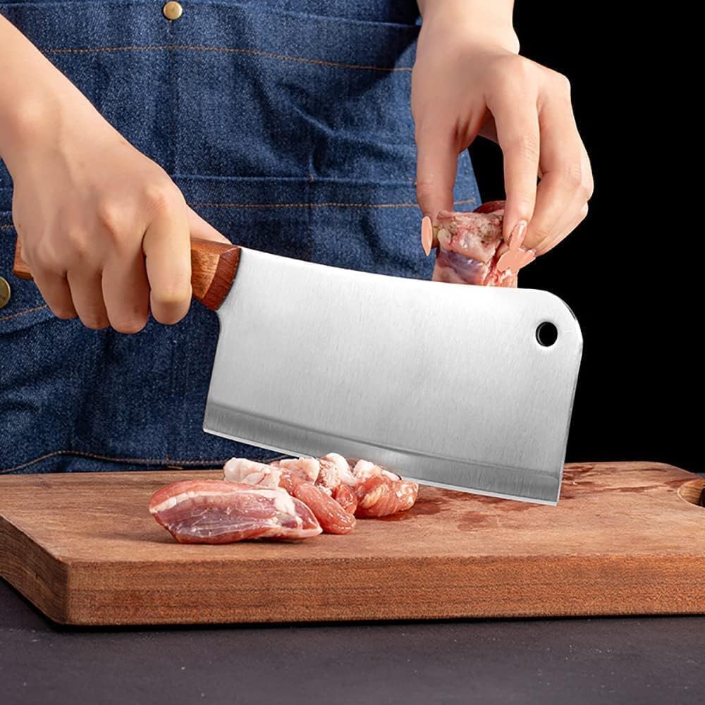 Netram Store Professional Chef Butcher Cleaver Knife Made of Stainless Steel with Ergonomic Handle for Chopping Meat, Fish, and Vegetables (Knife H Big) 4