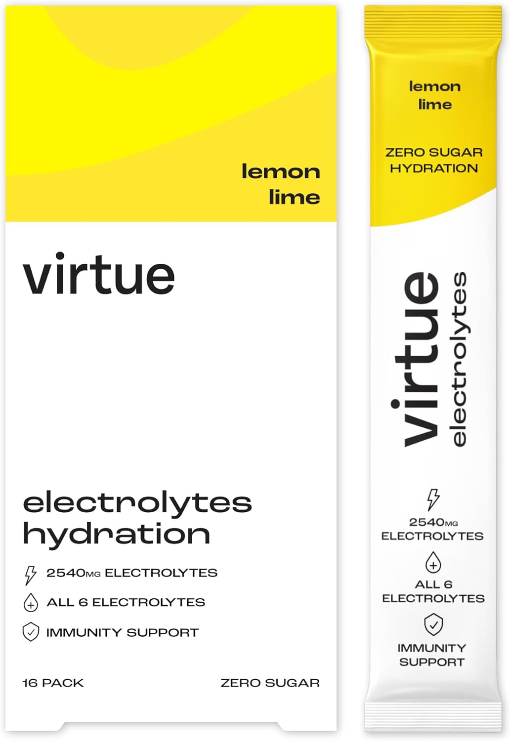 Virtue Electrolytes Hydration Sachets | Zero Sugar, Zero Calories | All 6 Electrolytes, Vitamin C (16 Pack, Lemon Lime)