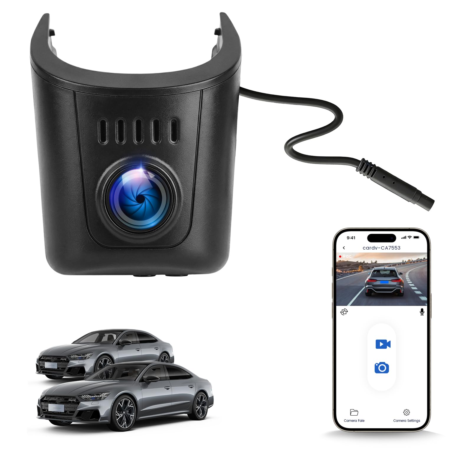 Dashcam Per Audi 2019-2026, Audi A4/A6 Allroad/A3 A5 Q5 S4 S6 Q7 A8 S8 TT A7 S5 Q3 S3 S7 RS3 RS5 RS6 E-tron DashCam 4K con WiFi di Qualità OEM, App Controllo, Funzione di Visione Notturna, Sensore G
