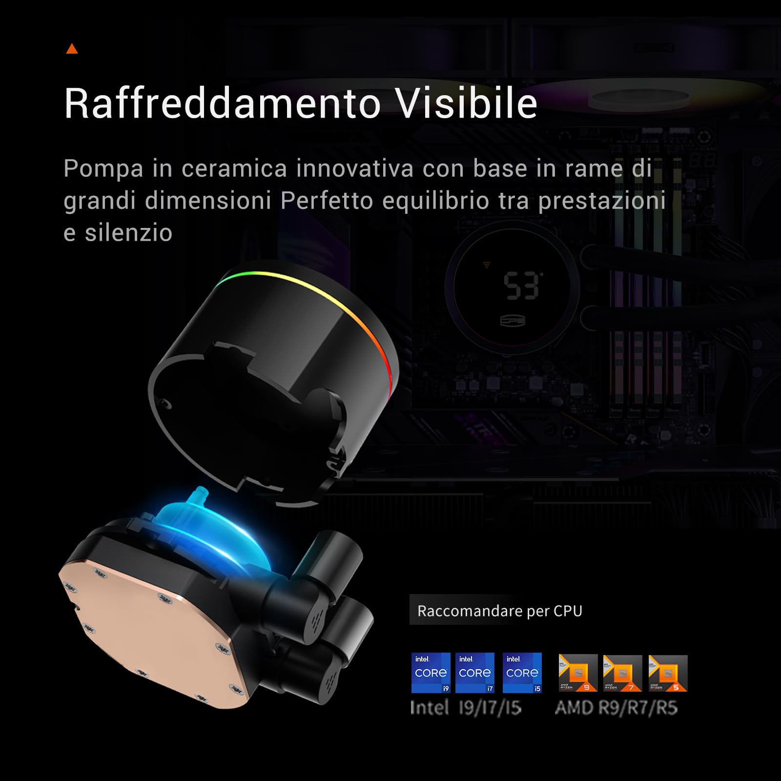 PCCOOLER Raffreddamento Liquido per CPU ARGB con Display Digitale, 3 Ventole Silenziose ARGB PWM, Compatibile con Intel LGA 20XX/1851/1700/1200/115X & AMD AM5/AM4 (DA360 PRO Digital)