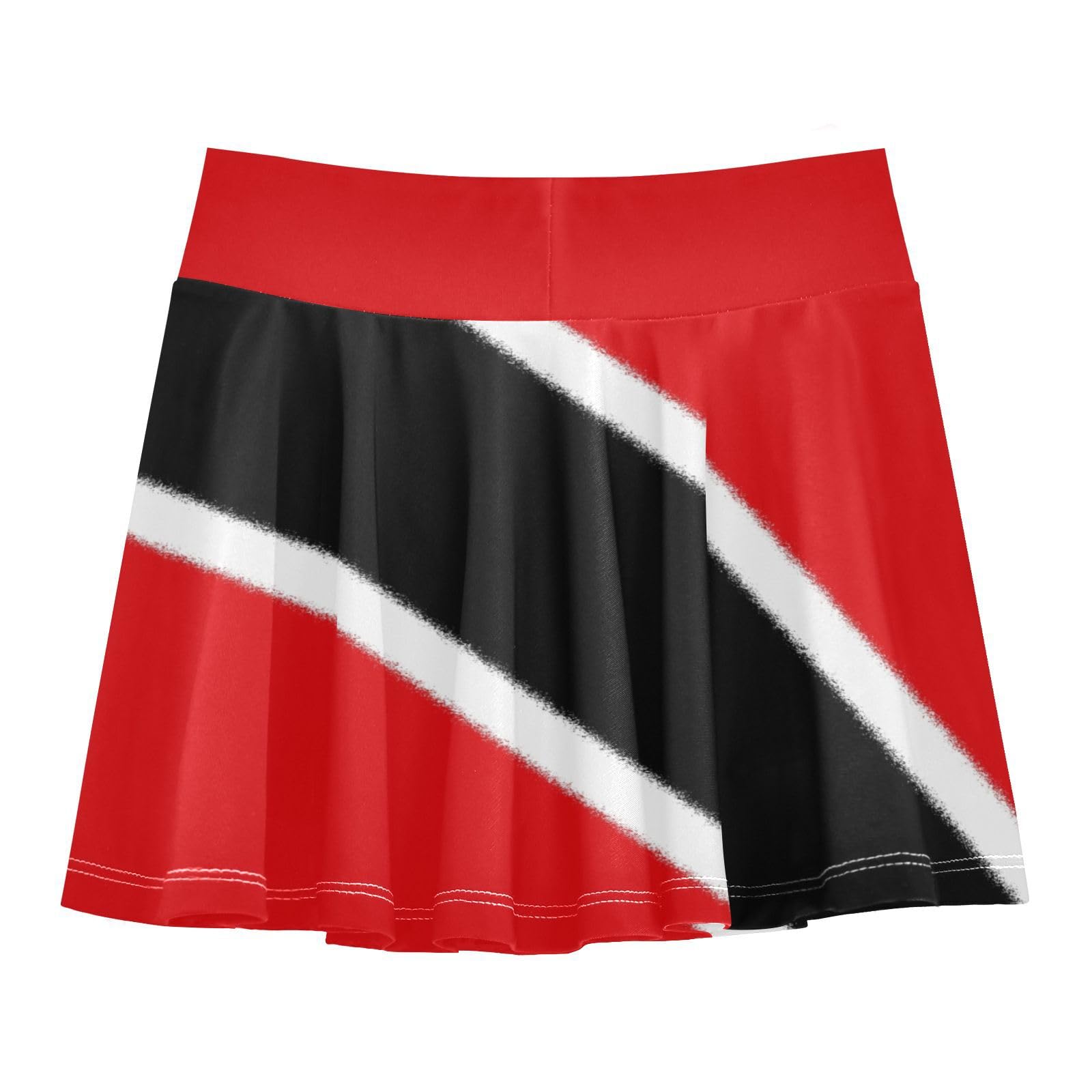 Aflyko Patriot Girls Skort Shorts Flag of Trinidad and Tobago Teens Lightweight Summer Mini Skirt Trendy Summer Bottoms for Dance, Cheerleading, Party, Travel, 11-12T Multicoloured