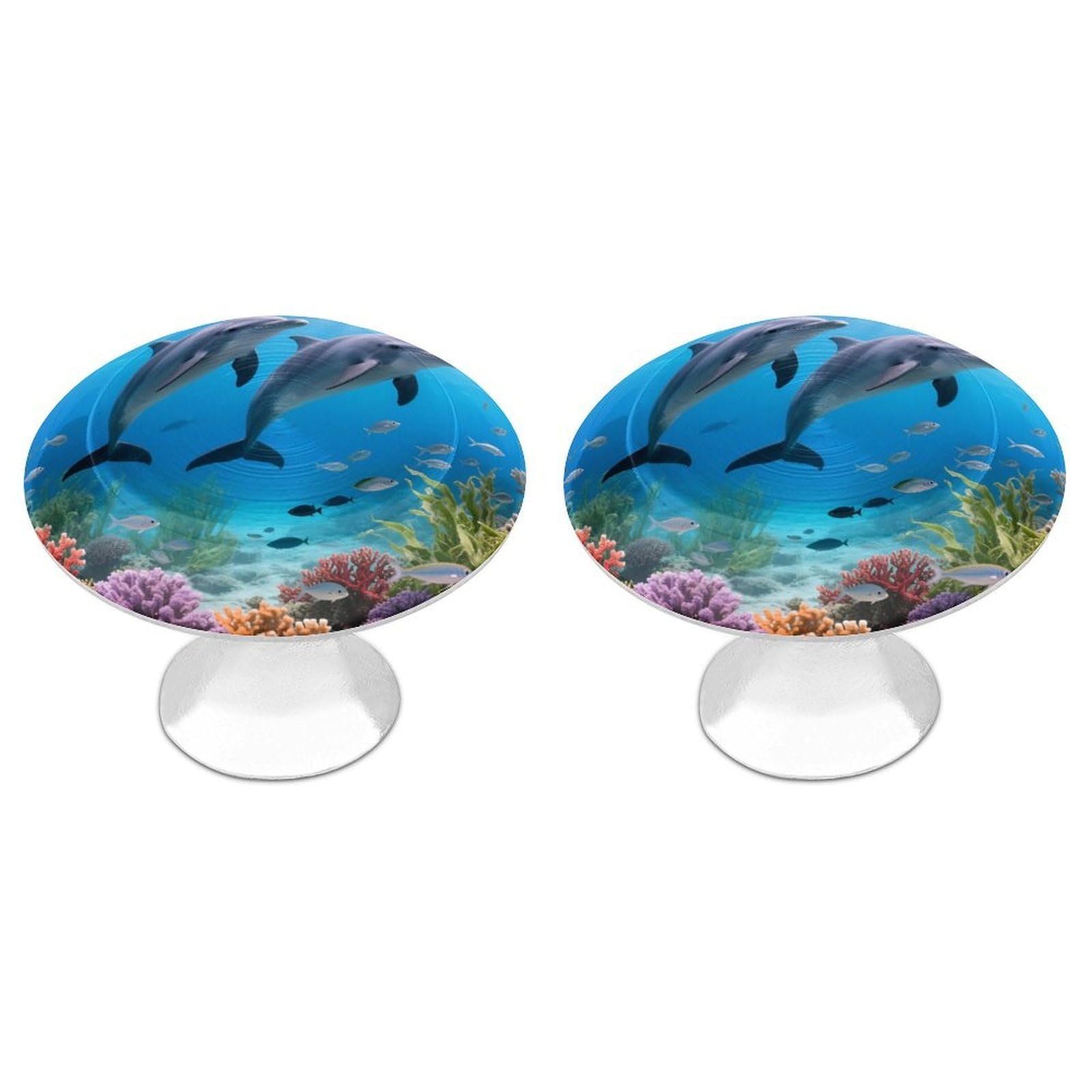 DWVTSLH Dolphin Cabinet Handles 2 Pack Stainless Steel Kitchen Drawer Pulls with Installation Screws Round Dresser Drawer Knobs 1.1 Inch Modern Cabinet Hardware Door Handles
