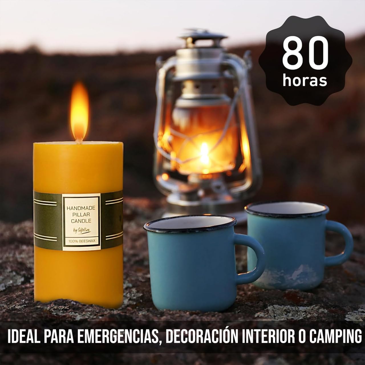 Vela de Pilar de 100% Pura Cera de Abeja Extra Grande - Duración de 80 horas - Cera de Abeja Pura y Mecha de Algodón - Vela sin Aroma para Emergencias - Regalo para Amantes de las Velas