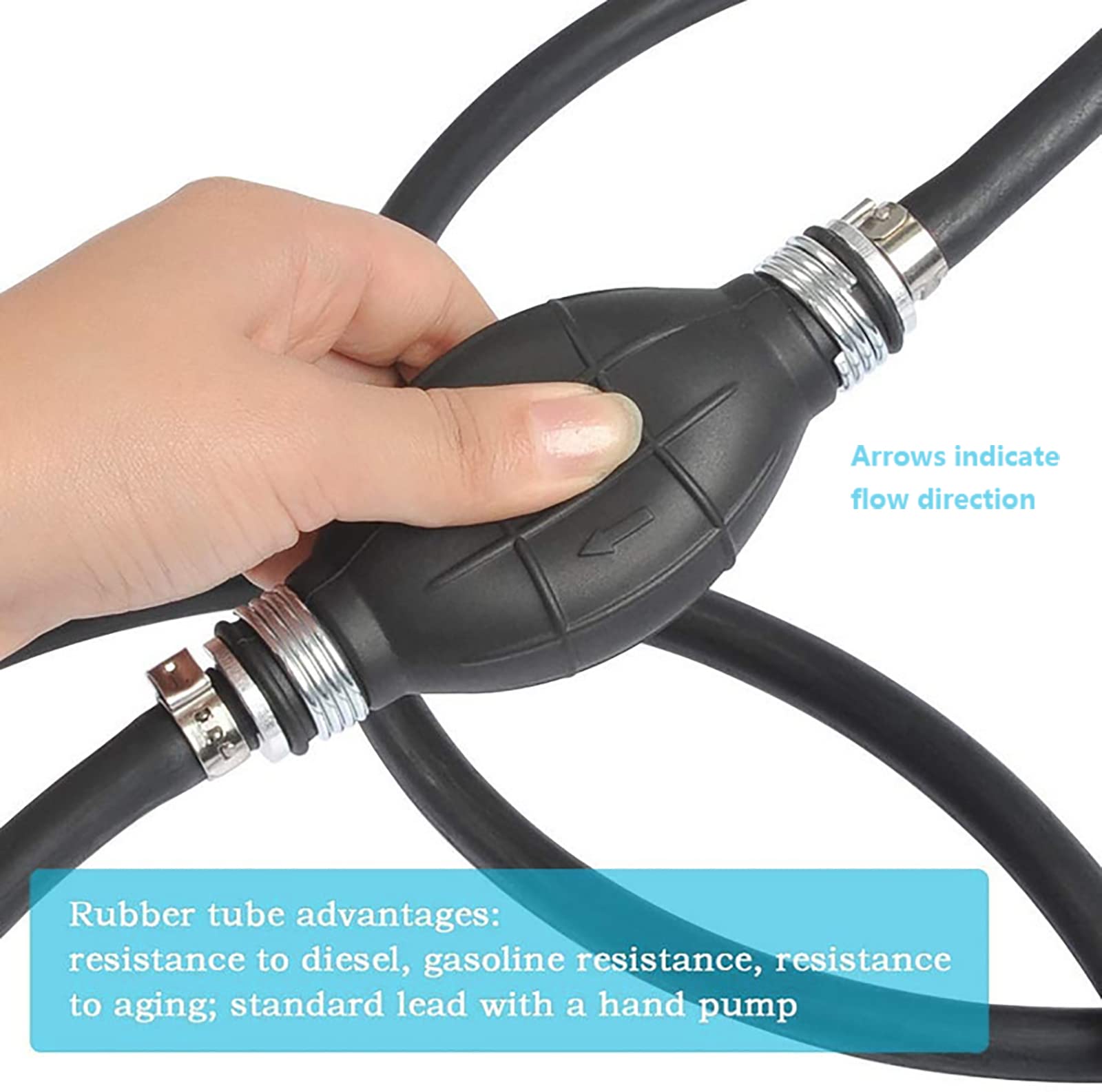 WANGCL Pompa di trasferimento del carburante a sifone Pompa del carburante di trasferimento manuale da 8 mm con tubo flessibile della linea del carburante con primer a clip (tubo nero)
