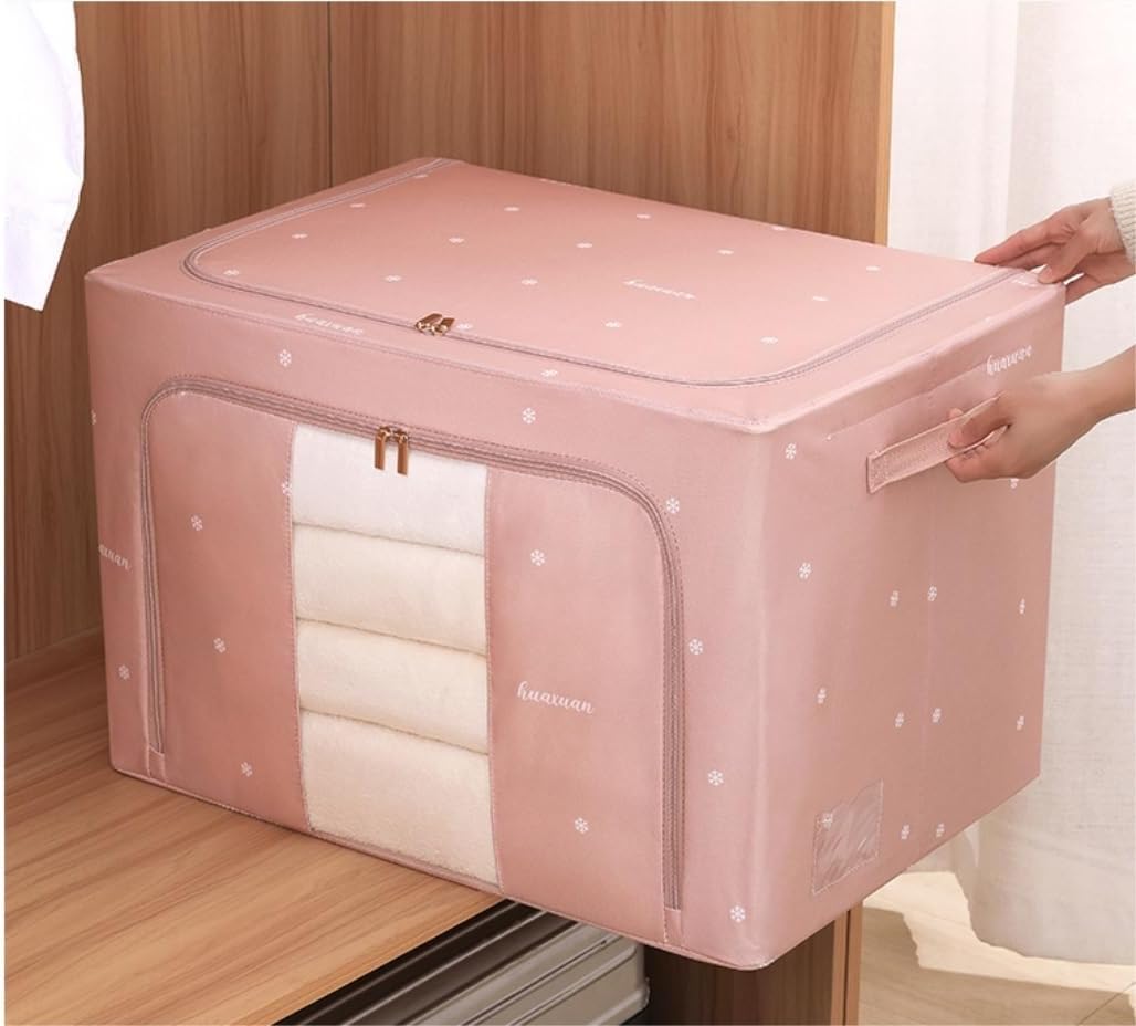 Storage Bins Large Capacity Clothes Storage Bag Organizer Organizer with Handles Zippers Clear Window Foldable Storage Container(A,45 * 35 * 26cm)