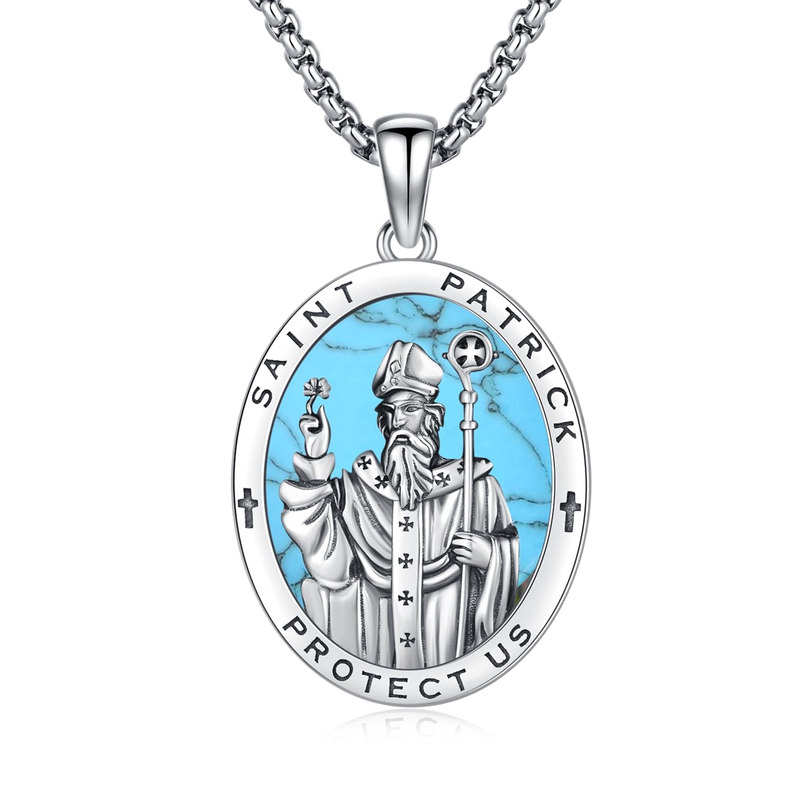 Silver/14K Gold Patron Saint Medal Amulet Necklace for Men Women