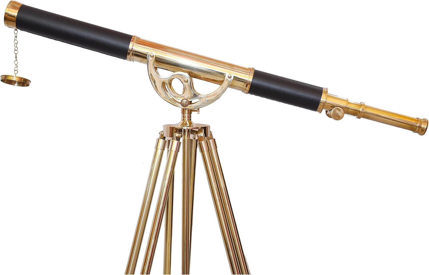Handmade Maritime Vintage Shiny Brass Finish Designer Telescope Unique Black Leather Covered Tube Nautical Adjustable Brass/Wooden Floor Standing Tripod Home Collectible Items