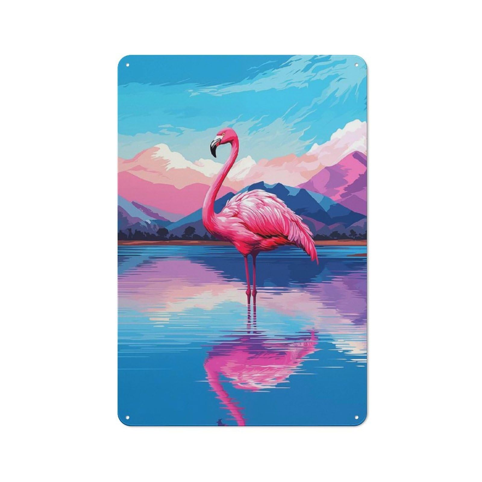 Junmoney Flamingo In Lake Metal Wall Sign 30X20cm Featuring For Café Or Restaurant, For Vintage Wall Decor Fans, For Metal Sign Collectors