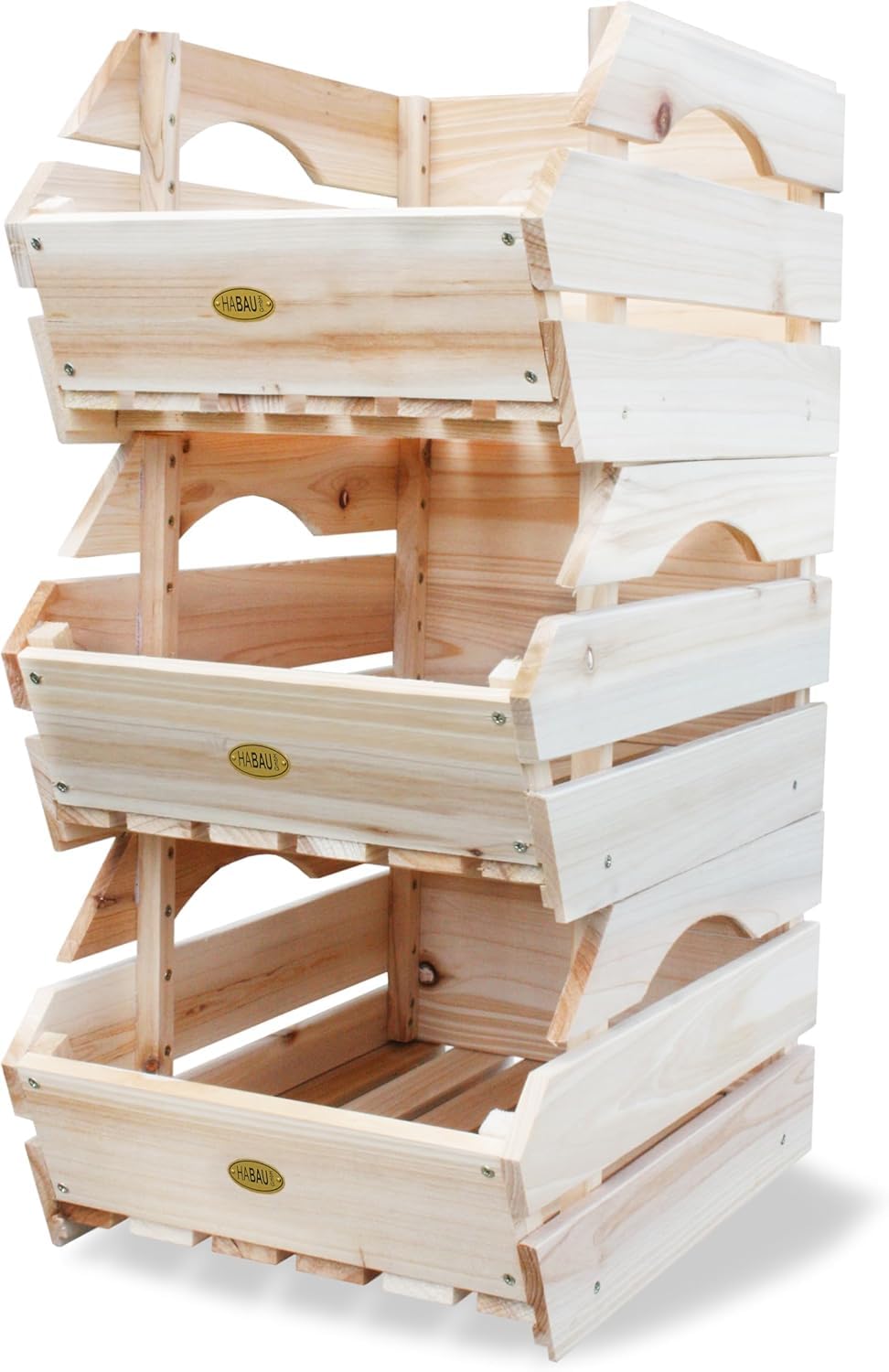 HABAU Universalkiste, 3er-Set, Holz, Natur & Vorratskiste aus unbehandeltem Holz, stapelbar, 59 x 38 x 18 cm
