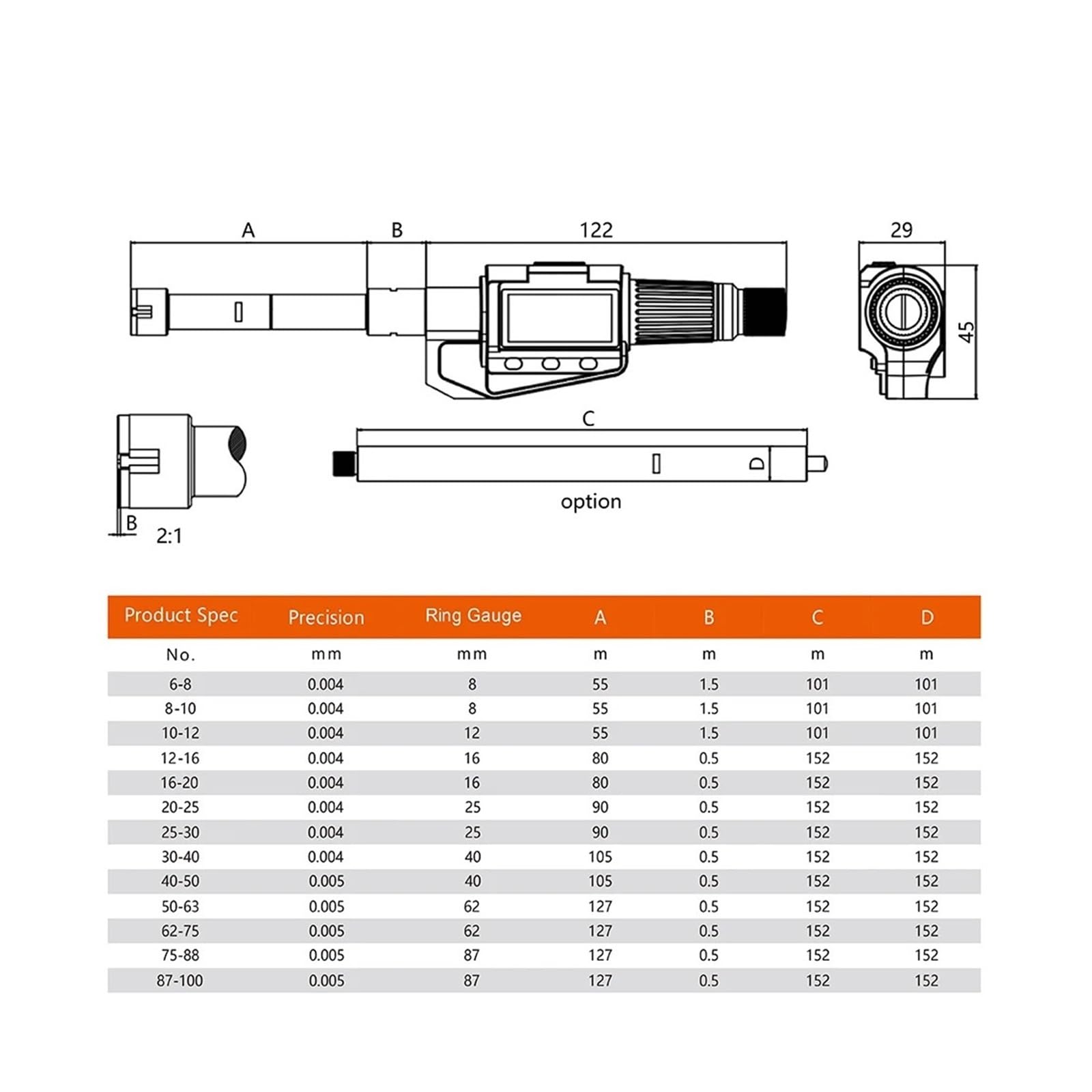 6-100mm Wysokiej Precyzji Elektroniczny Cyfrowy Wyświetlacz Trzy Pazury Punkty Mikrometr Średnica Wewnętrzna Łożyska Pomiar Otworu Wewnętrznego Testowanie średnicy(30-40mm)