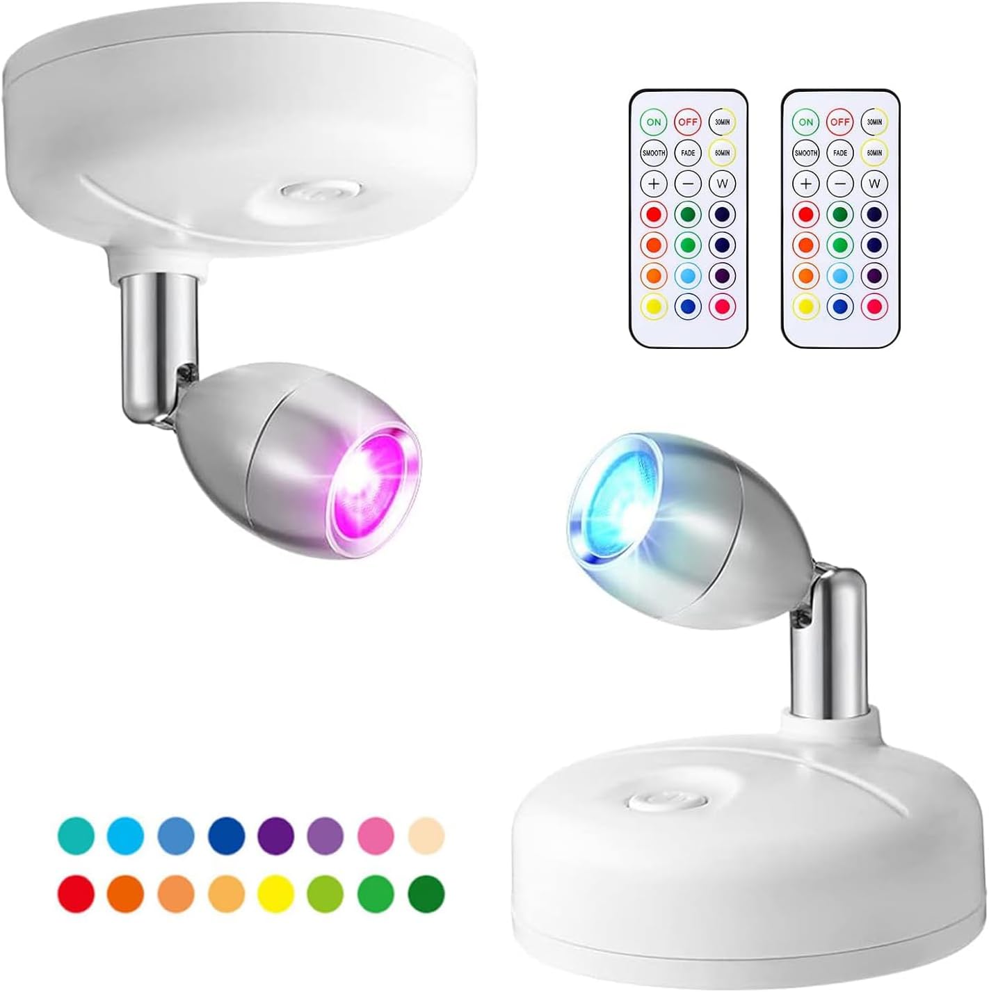 LED Wireless Spotlight with Remote Control, RGB Battery Spot Lights Indoor Art Lights for Paintings Color Changing Mini Picture Light Dimmer Timer Wall Light for Hallway Cupboards,Bedroom(2)