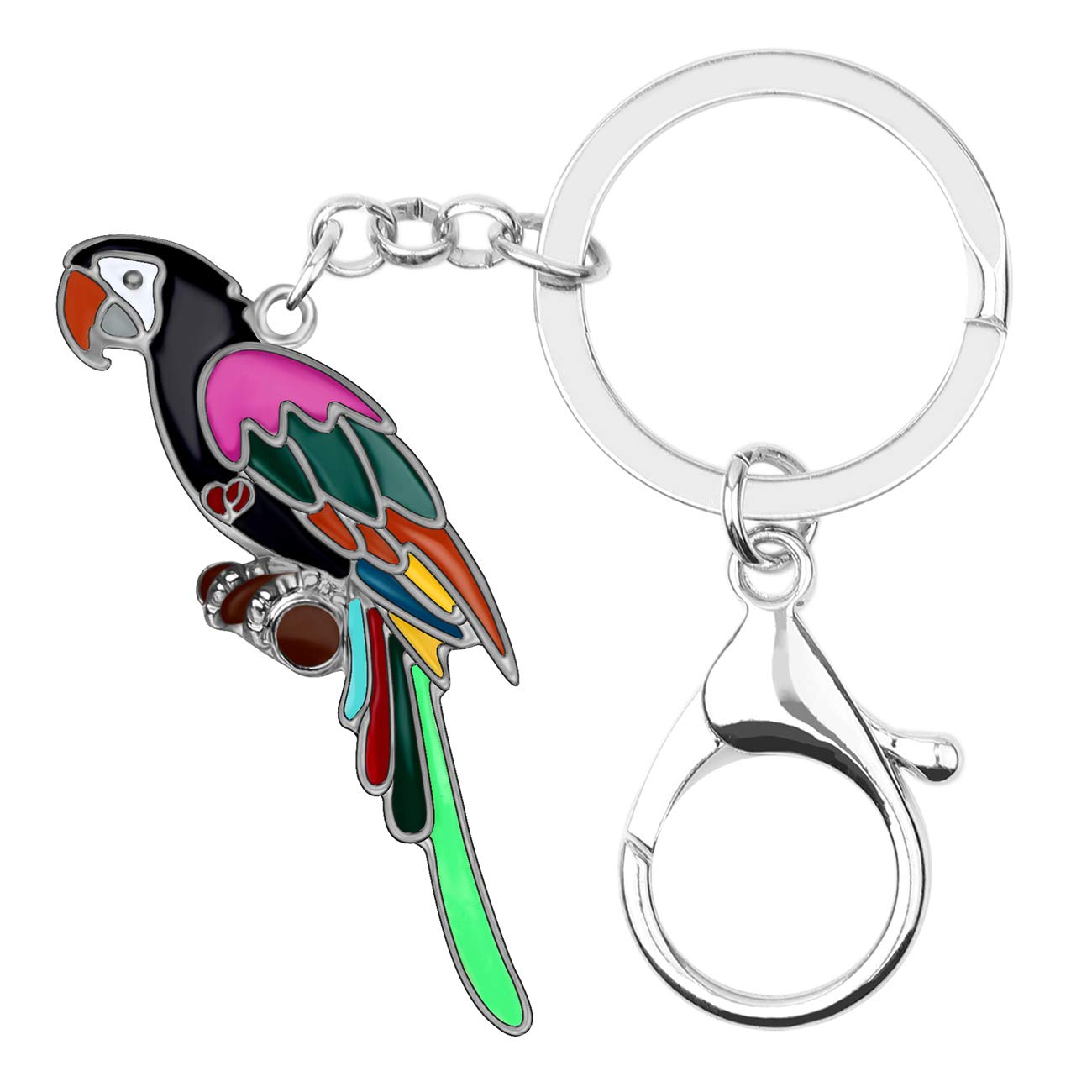Doway Women's Black Enamel Macaw Parrot Keychain Car Key Charms Purse Handbags Pendant Bird Keyring Gifts (Black)