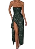 Memoriesea Women's Sexy Tube Bodycon Ruched Strapless High Split Party Maxi Dresses