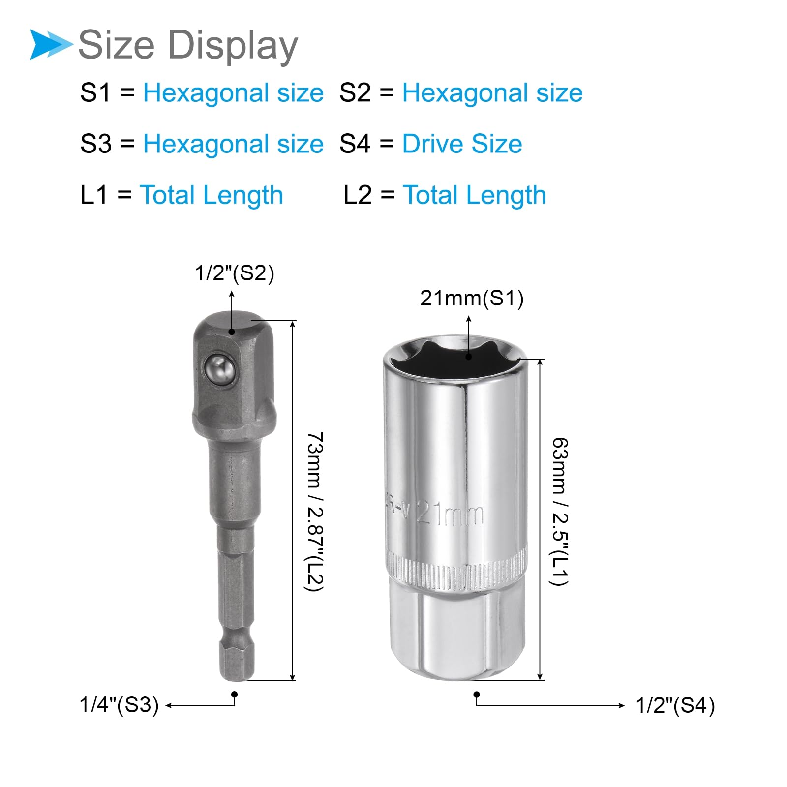 CoCud Spark Plug Socket Set, Metric 21mm 1/2" Drive 2.5" Length, CR-V Mirror Finish Socket with Socket Extension - Image 2