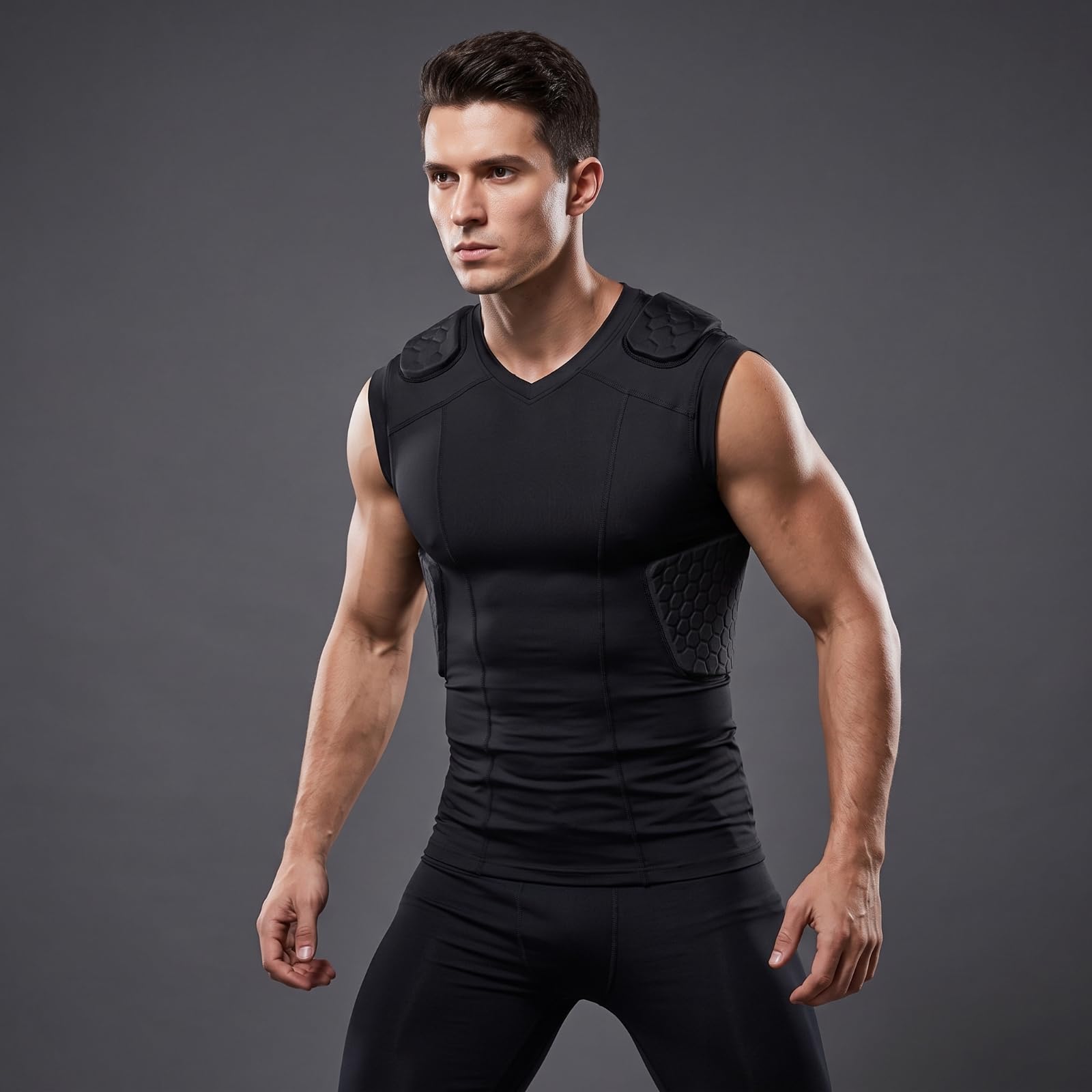 Unterziehweste mit Protektoren Gepolsterte Schulterbereiche, atmungsaktives stretchmaterial, sportweste, für kontaktsport, fitnessstudio, sportler