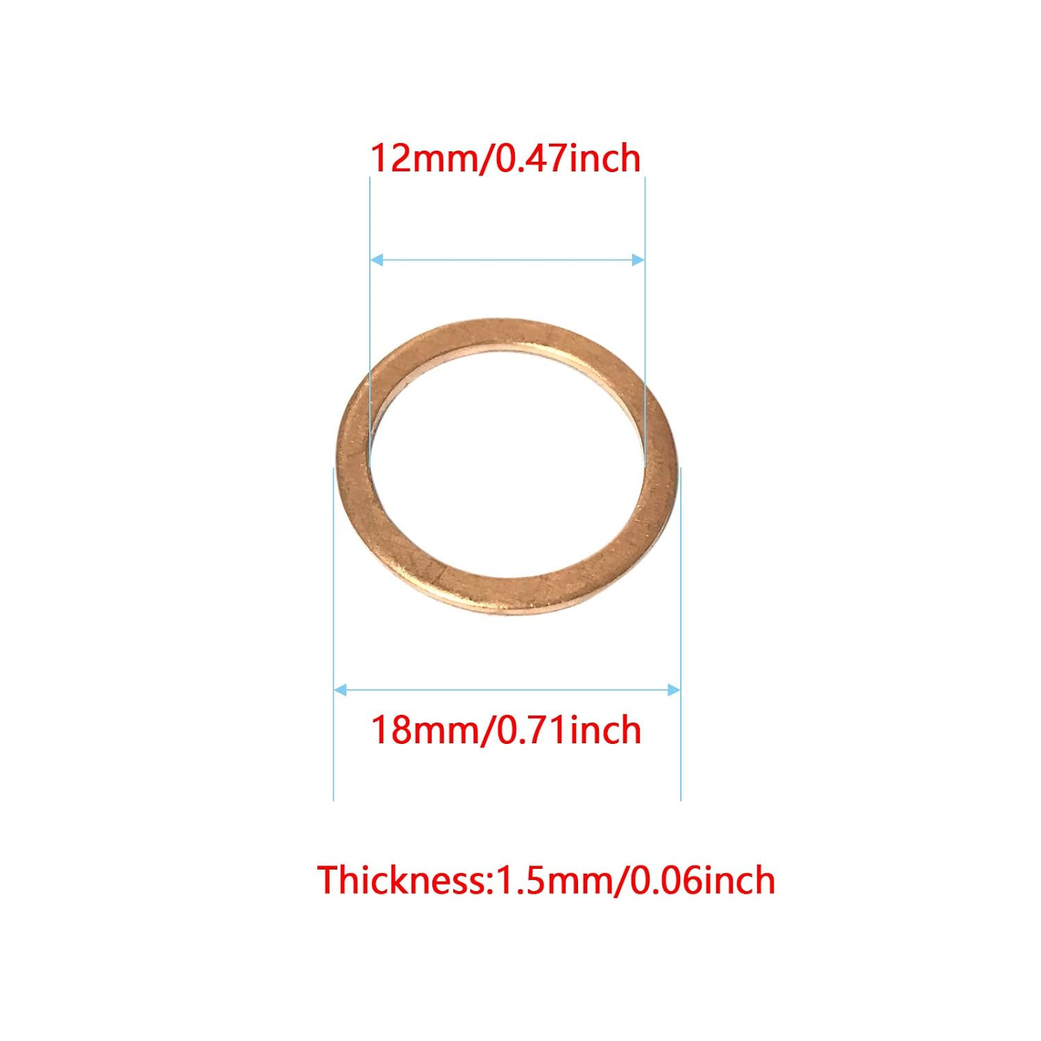 Copper Washer Assortment,50Pcs M12 Copper Metric Sealing Washers Kit