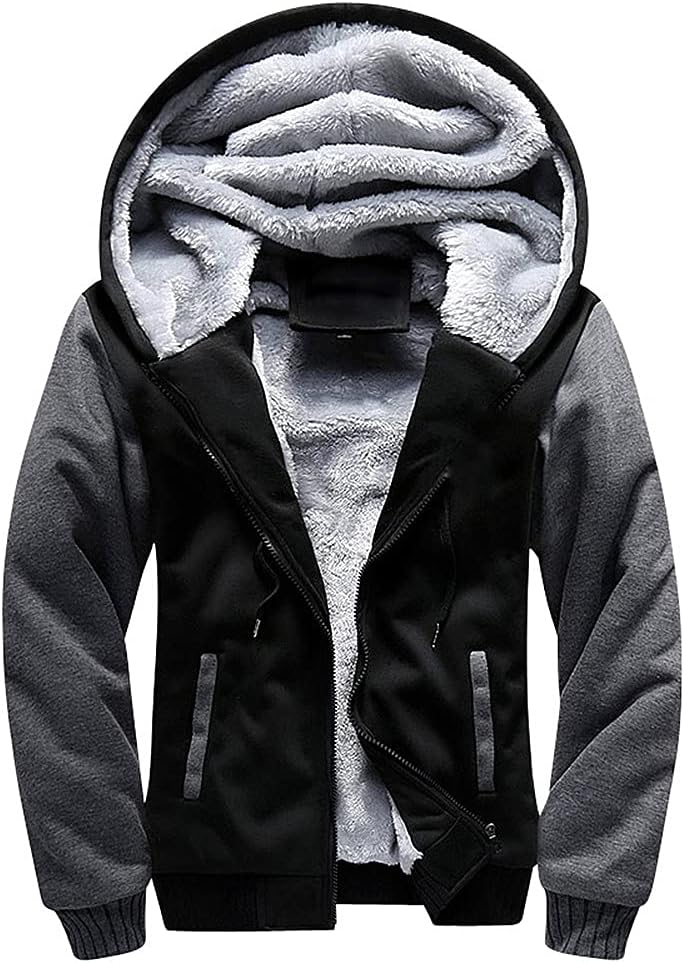 Men's Hoodies Full Zip Fleece Jacket Coat Winter Warm Oversized Zip Up Hooded Top with Pockets