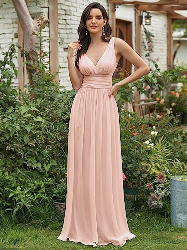 Image of Ever-Pretty Womens Bridesmaid Dress V-Neck Sleeveless A Line Chiffon Floor Length Formal Dress 09016
