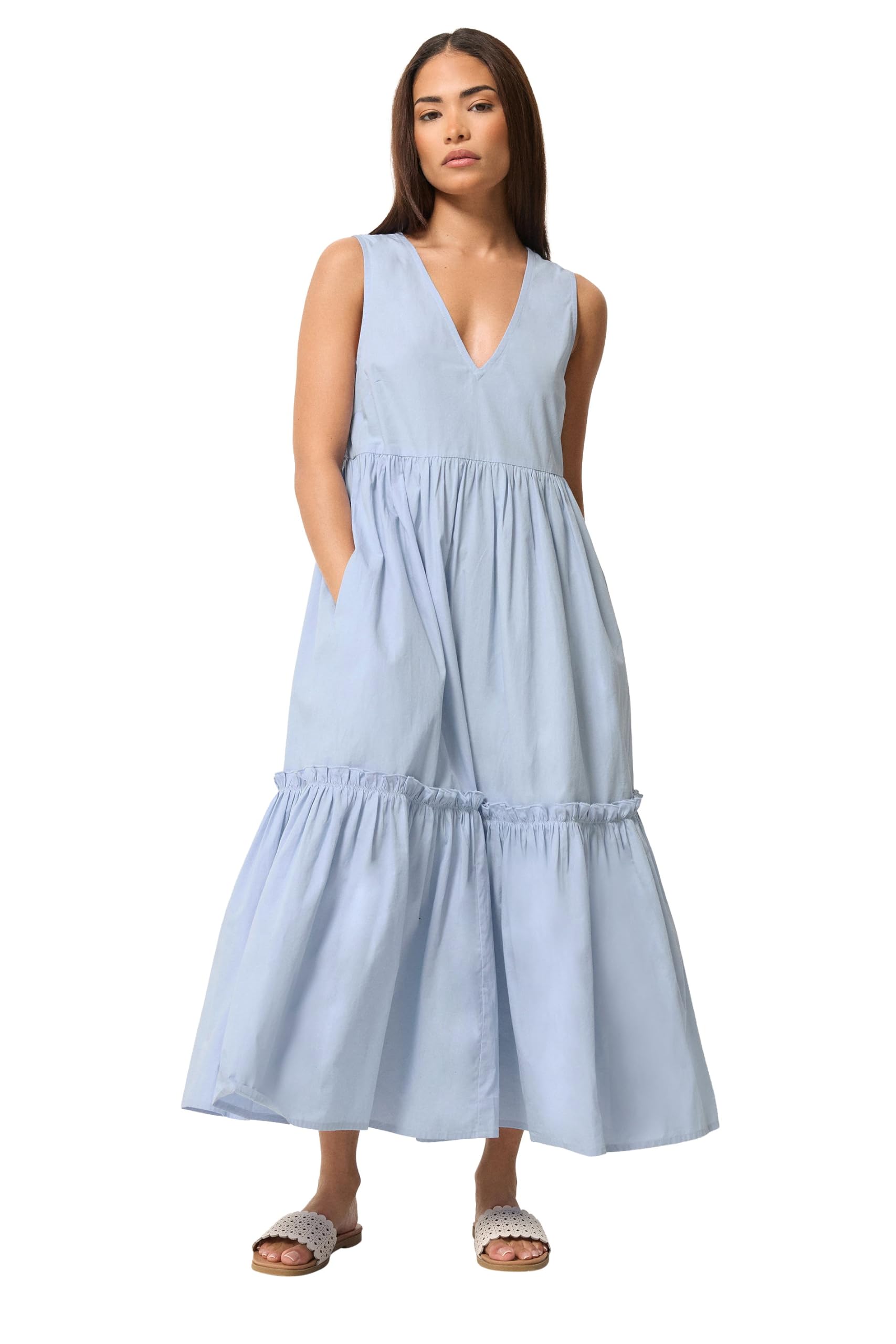 PixieGirl Petite Frill Tiered Midi Dress, Blue, Size 12, Women