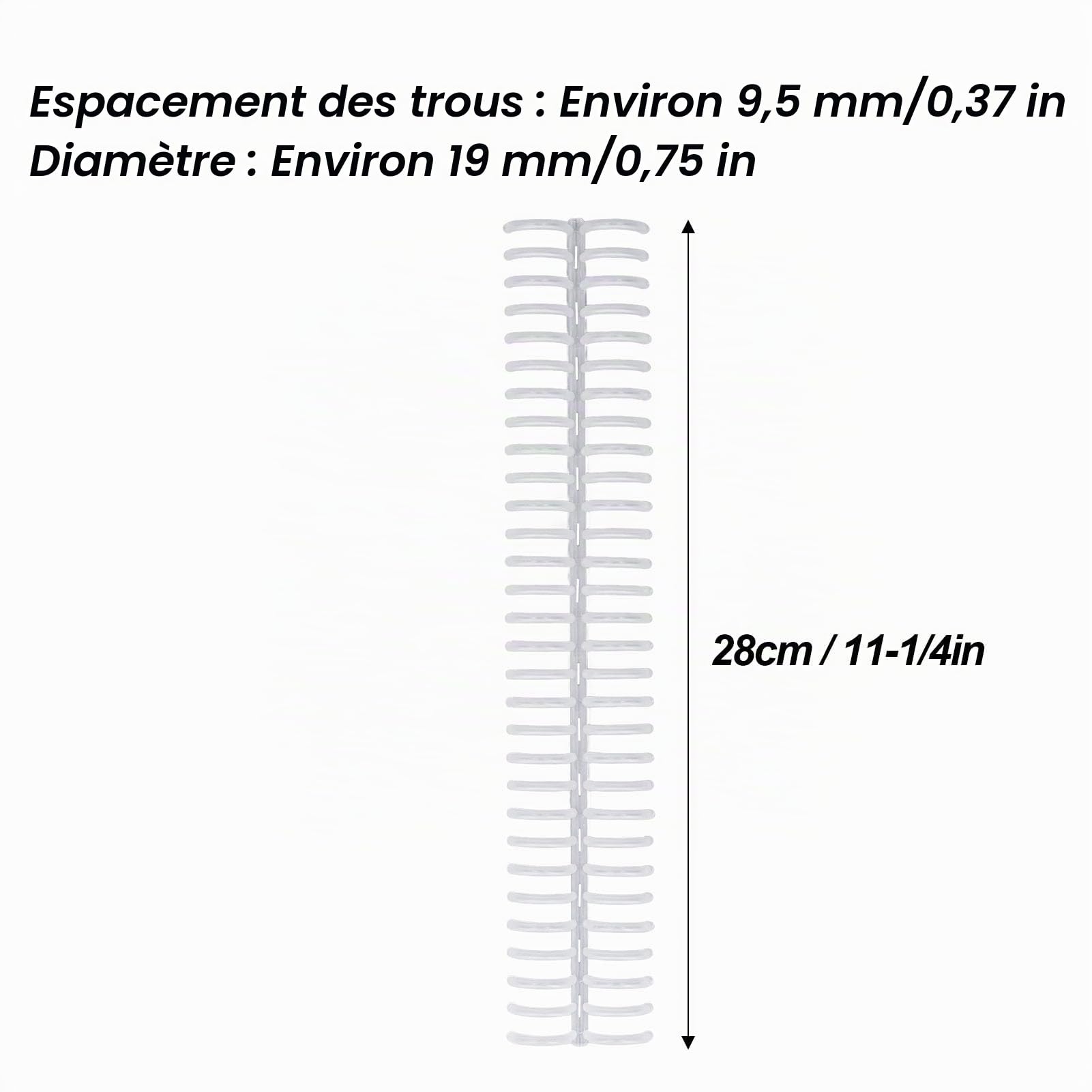 10 Pièces D'épines de Reliure en Plastique, Peignes de Reliure de 19 mm/0,75 Pouces de Diamètre, 30 Anneaux, Capacité de 150 Feuilles, Bobines de Reliure en Spirale Auto-coupantes (Transparent)