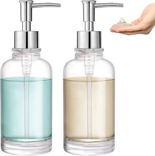 Miniatura 8 de Dispensador de jabón líquido de vidrio para baño, dispensador de jabón reutilizable de cocina de 11 onzas con bomba de plástico a prueba de óxido,