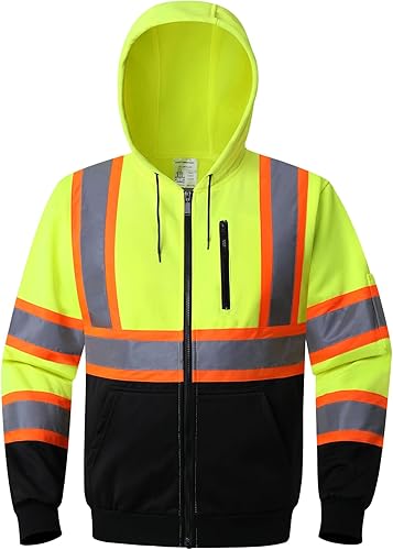 Kazsaifo Sudaderas con capucha de seguridad de alta visibilidad para hombres y mujeres, clase 3, reflectante, con cremallera completa, sudadera de