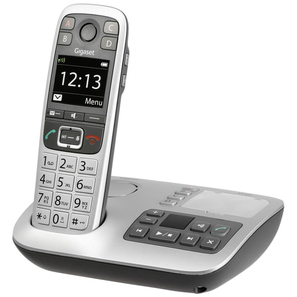 Gigaset E550A Dect-Großtasten-Schnurlostelefon mit Anrufbeatworter, Notruffunktion, schwarz/platin