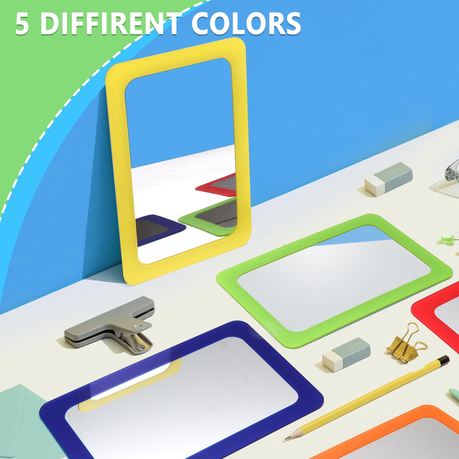 15 Pcs Small Mirrors for Kids 6 x 4 Inch Unbreakable Shatterproof Mirror for Crafts Square Round Corners Double Sided Preschool Facial Expression Classroom Mirror DIY Crafts ( 5 Bright Colors)