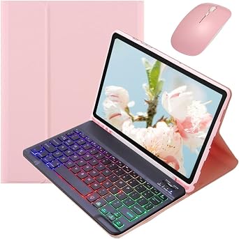 Backlit Compatible Xiaomi Redmi Pad 2 11-inch Keyboard Case with Mouse, Stylish and Cute Redmi Pad2 Backlit Keyboard Case, Detachable, for Women, Students, Business, Pink+Black