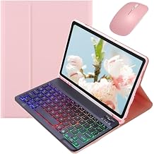 Backlit Compatible Xiaomi Redmi Pad 2 11-inch Keyboard Case with Mouse, Stylish and Cute Redmi Pad2 Backlit Keyboard Case, Detachable, for Women, Students, Business, Pink+Black