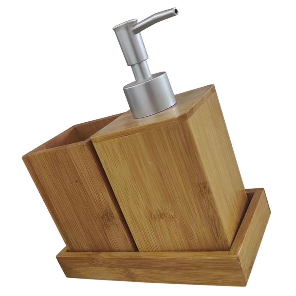 Set Accessori Bagno in Bambù Beige, Organizer Lavello | Contenitore Quadrato Multiuso, Uso Domestico, Finitura Decorativa, Supporto per Ordine e Raccolta