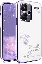 BORYA Coque pour Xiaomi Redmi Note 13 Pro+ Plus 5G, Très Mince Antichoc Transparent Souple TPU Silicone Housse, Élégant Galvanoplastie Luxe Pétillant Diamant Fleurs Étui, Violet