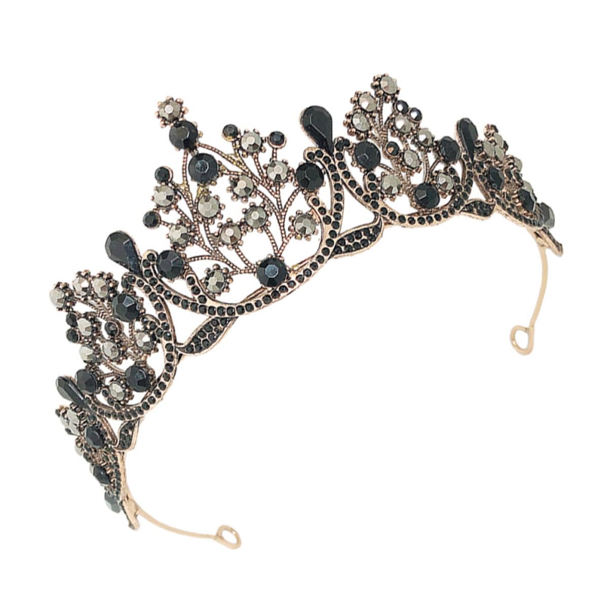 FRCOLOR Black Baroque Bridal Tiara Crown for Wedding Updos and Pageants