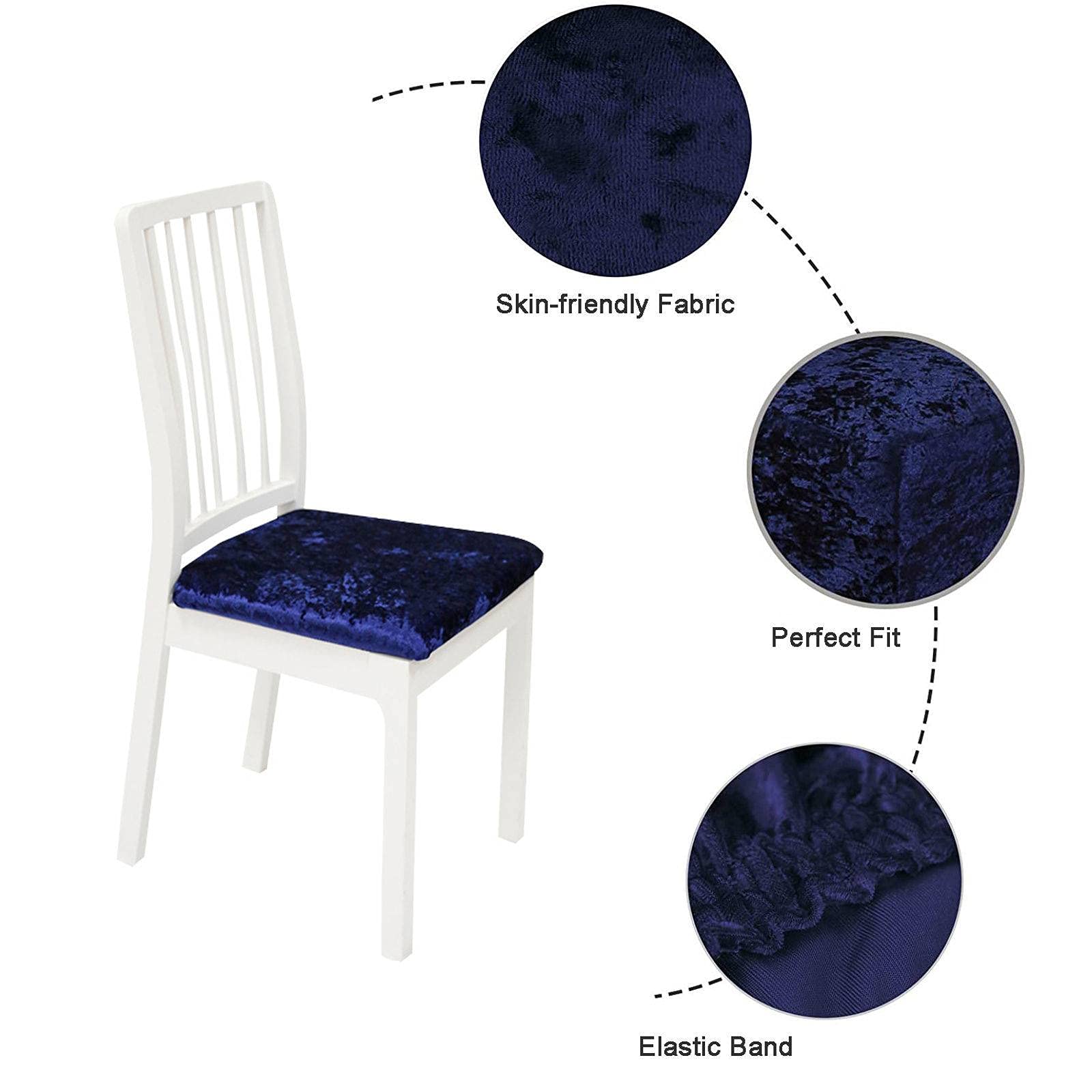 Set 2 Coprisedie In Velluto Blu Con Schienale Alato - Elastici, Antiscivolo, Lavabili - Per Sedie Da Pranzo