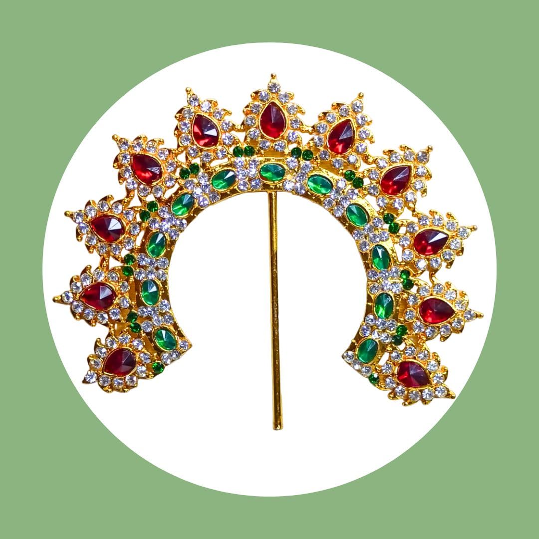 Stone Decorated Metal Arch for Goddess Decoration for Varalakshmi Pooja/Navaratri Pooja Size : 3.5 Inch-image-15
