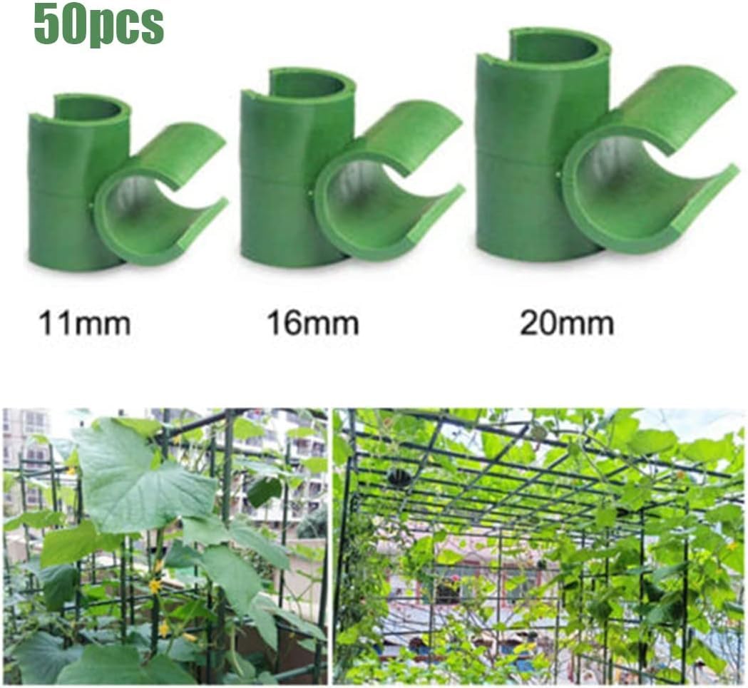 Lot de 50 clips de raccordement pour treillis de plantes de jardin, tiges de raccordement en plastique pour tiges de cadre de jardin fixes, pour cage à tomates, tiges de plantes 11/16/20 mm