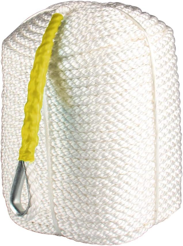 BANG4BUCK 3/4 inch 200 Feet Nylon Anchor Rope, Solid Three Strand Braid Twisted Dock Line with Thimble for Boat Sailboat Sled Line, 12592 lbs Breaking Strain