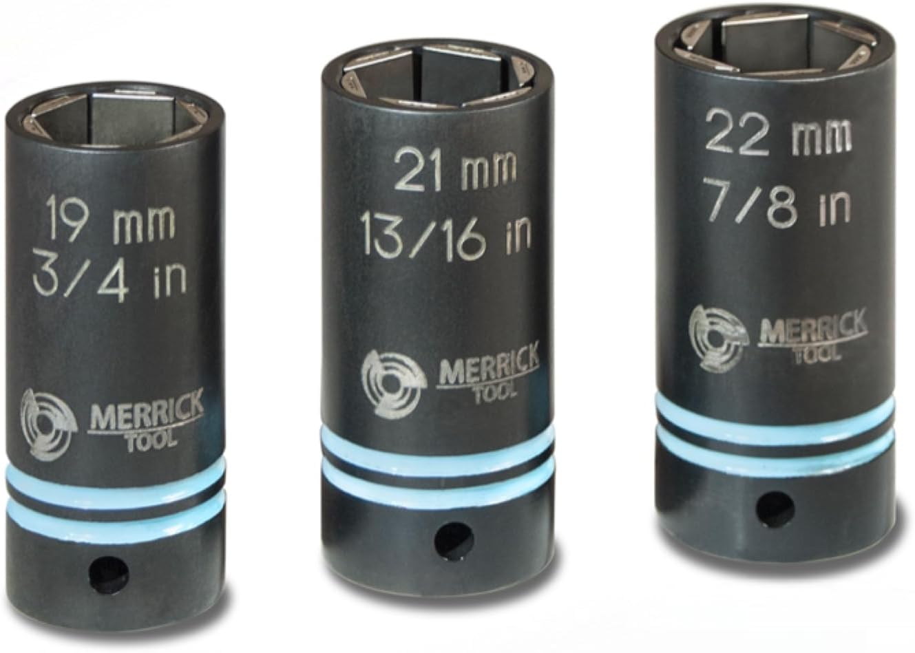 Merrick Tool Cam Lock Socket – Lug Nut Removal Tool Kit with Swinging Jaws – Wheel Locking Lug Nut Extractor 3 Piece Set | Sizes: 19mm (3/4"), 21mm (13/16"), 22mm (7/8")