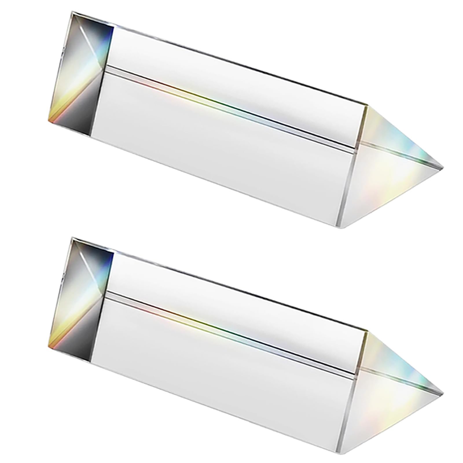 Lot de 2 prismes triangulaires en verre optique en cristal, 30 x 150 mm, prisme d'expériences de spectre arc-en-ciel, prisme triangulaire en cristal K9, lentille transparente pour la physique du
