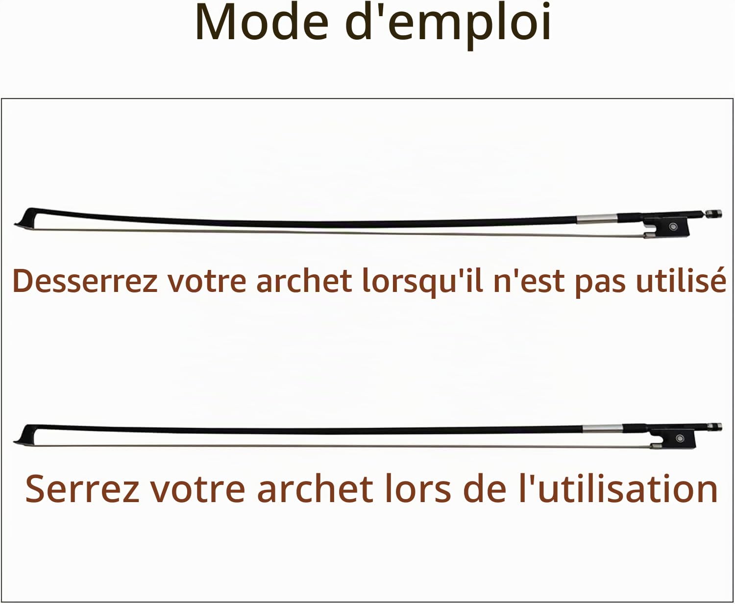 Archet de violon professionnel 1/2 – Bois du Brésil, grenouille en ébène, crin de cheval blanc, fait à la main et équilibré pour les étudiants et les joueurs avancés