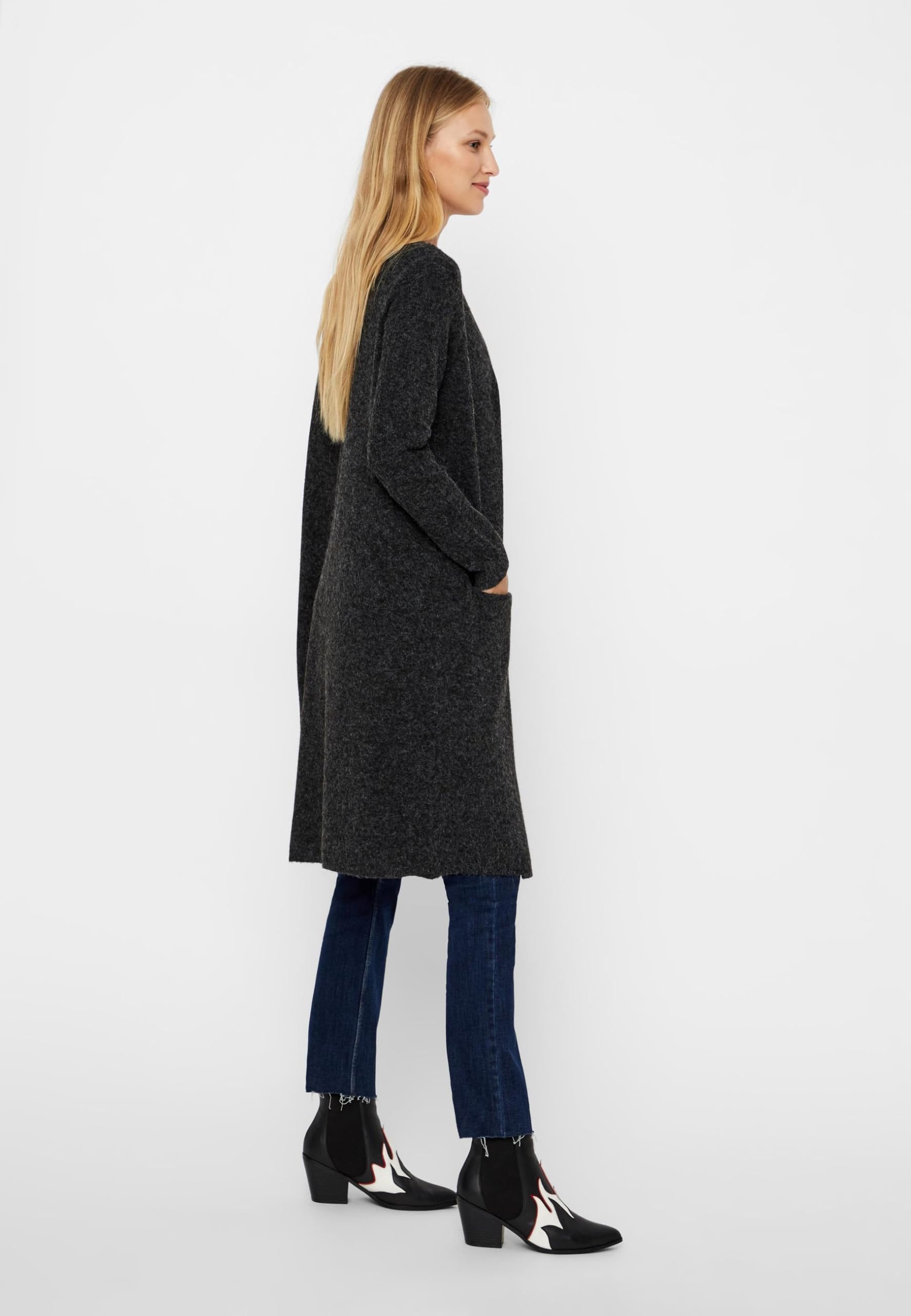 Vero Moda Kobiety Vmdoffy Ls Long Open Cardigan Ga Noos Kardigan, Czarny, XL