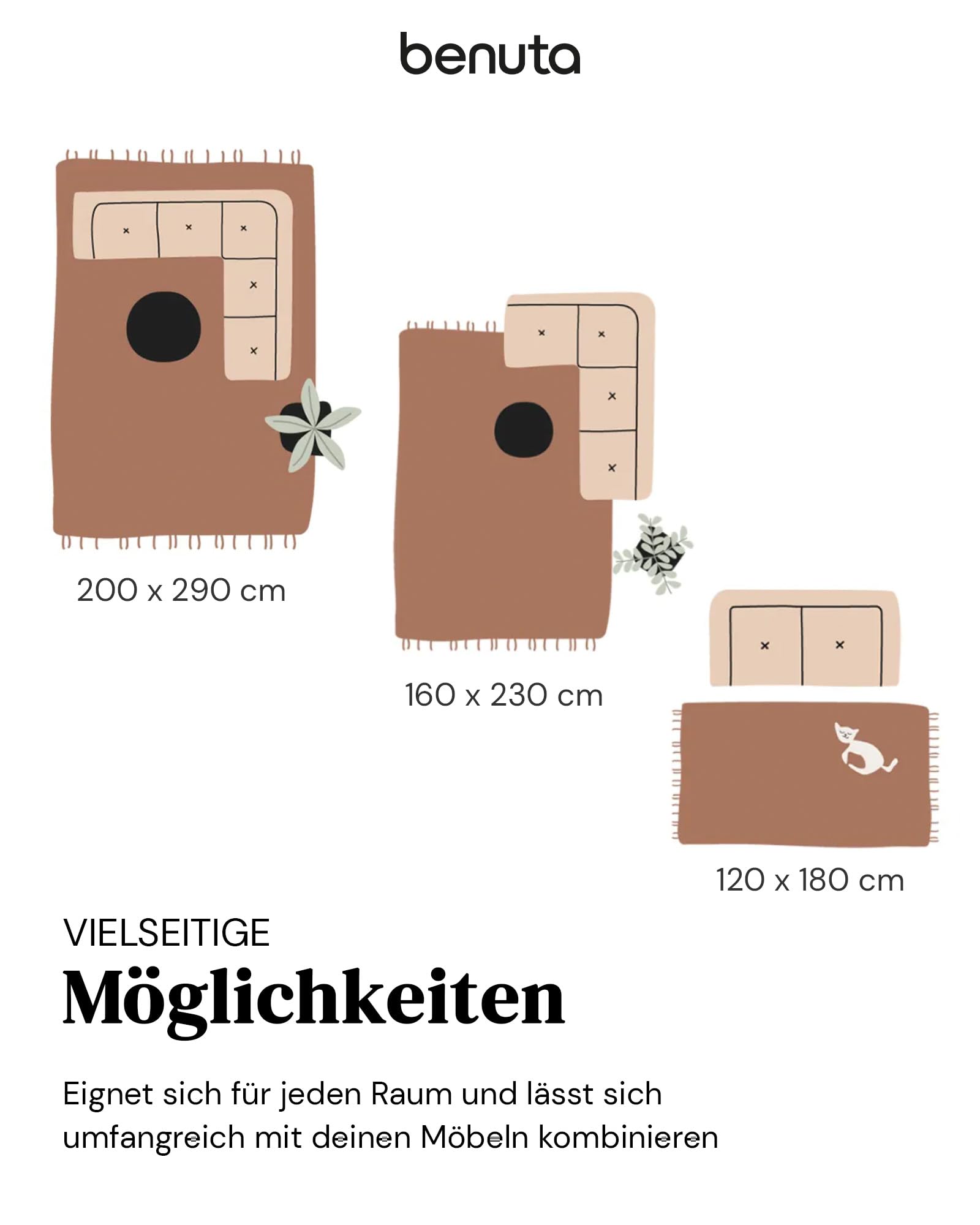 benuta Pop Teppich OYO - Creme 80x150 cm - Eleganter Boho Look Teppich für Schlafzimmer und Wohnzimmer - Maschinengewebt - Für Fußbodenheizung geeignet