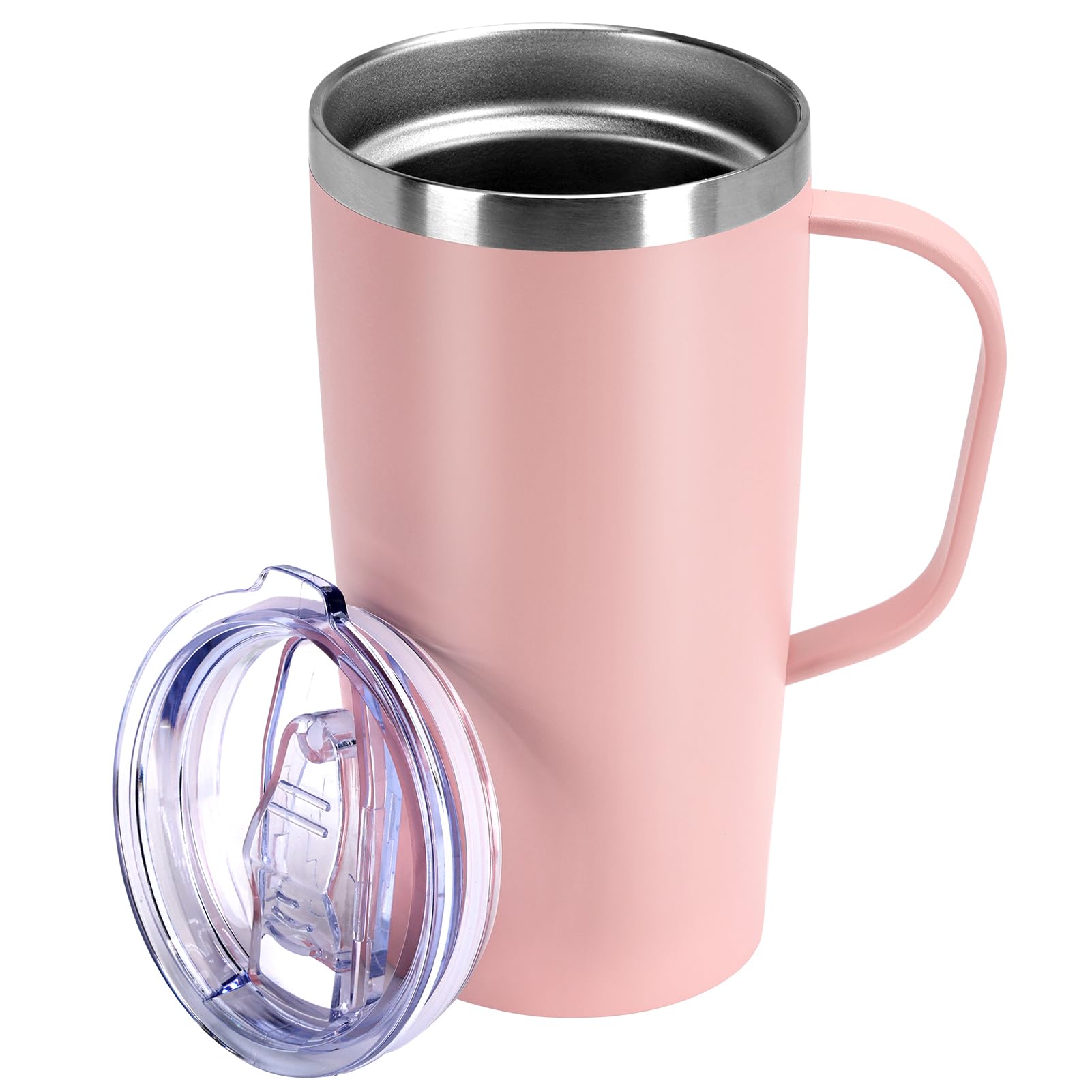 MEBRUDY 19oz Insulated Coffee Mug with Lid Stainless Steel Double Wall Vacuum Travel Coffee Mug with Handle Pink