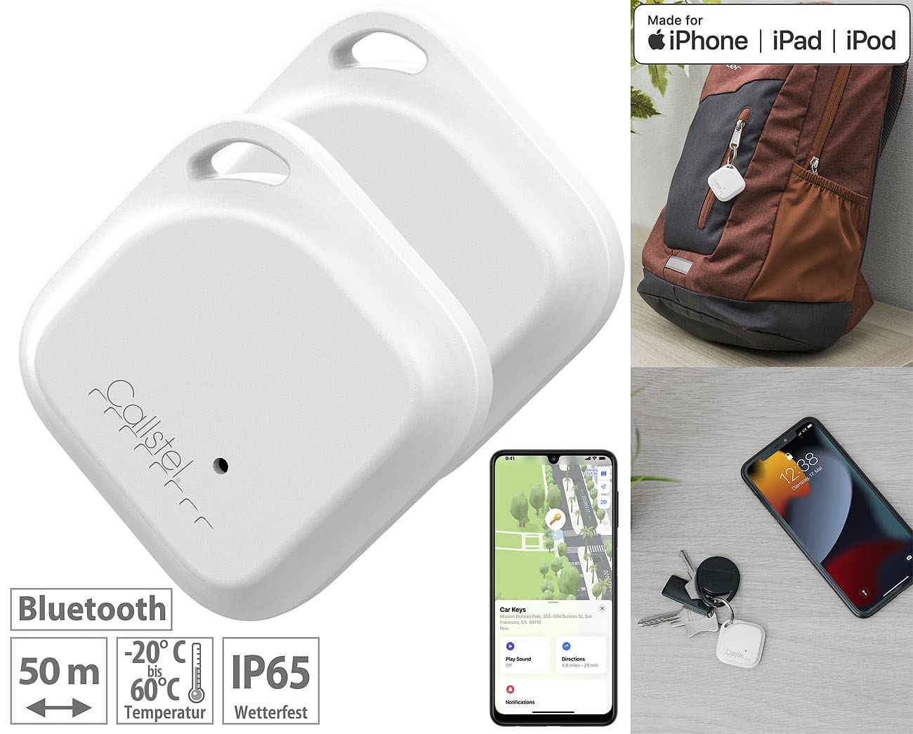 2 traceurs bluetooth localiseurs dobjet compatibles AirTag [Callstel]