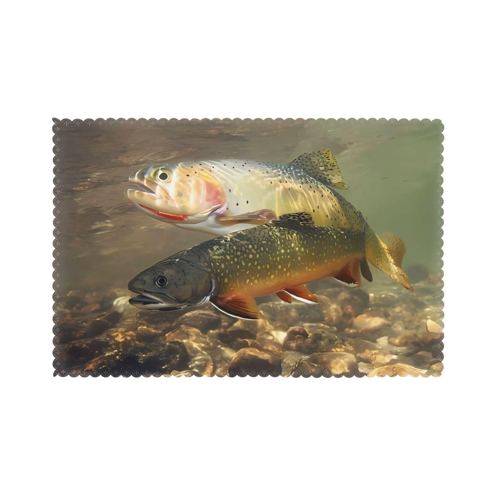 YYHWHJDE Brook Trout Fly Fishing Prints Placemats Set of 6 12x18in - Engineered for Durability & Heat Resistance Polyester