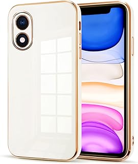 جراب لطيف فاخر متين بتغطية كاملة من البولي يوريثين المقاوم للحرارة الناعم بحافة مطلية بالكهرباء وحماية للكاميرا مضاد للصدمات والسقوط لموبايل فيفو Y02s من دلع موبايلك، (اوف وايت)