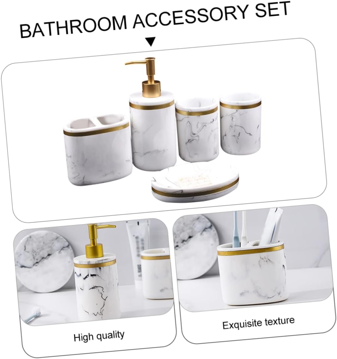 VALICLUD 5 Pcs Resin Bathroom Set Elegant Marble Effect Soap Dish Toothbrush Holder Sanitary Ware for Bathroom Organization and Decoration