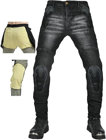 Mens Motorcycle Pants Protective Safety Wear-Resistant Jeans Motocross Womens Stretch with Upgraded Protective Gear
