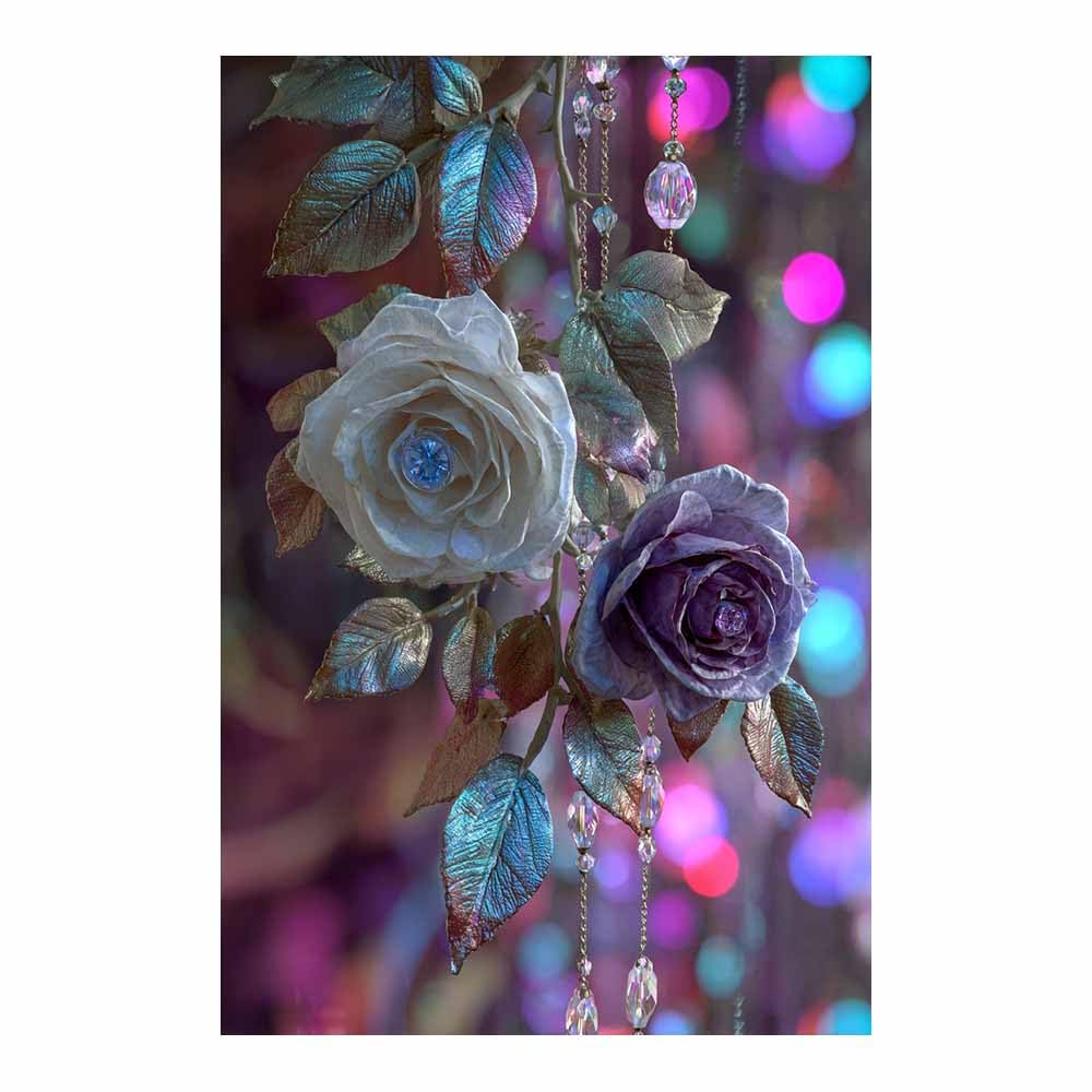 Xeniou Multicolor Flowers Wall Canvas Enchanted Crystal Ros Canvas Wall Art, For Bedroom Office Home Decorations(Multicolor)-20X30cm Unframed